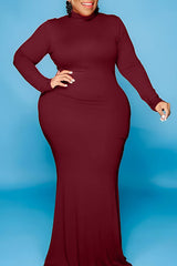 Plus Size Pile Neck Solid Color Maxi Dress