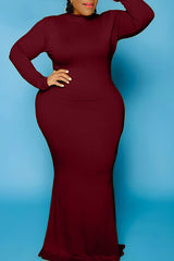 Plus Size Pile Neck Solid Color Maxi Dress