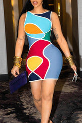 Contrast Slim Print Hip Cover Mini Dress