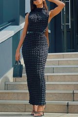 Sleeveless Cutout Bubble Maxi Dress