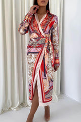 Printed Long Sleeve Shirt Midi Dress