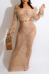 Beach Knit Deep V Neck Maxi Dress