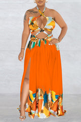 Contrast Tie Sleeveless Wrap Maxi Dress