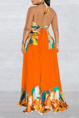 Contrast Tie Sleeveless Wrap Maxi Dress