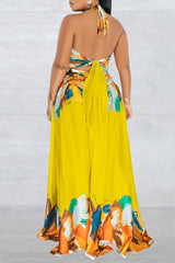 Contrast Tie Sleeveless Wrap Maxi Dress