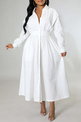 Micro Stretch Tunic Long Sleeve Shirt Midi Dress