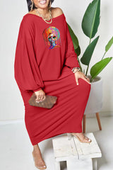 Casual Shoulder Print Dolman Sleeve Maxi Dress