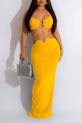 Solid Color Lace-Up Hoop Sleeveless Maxi Dress