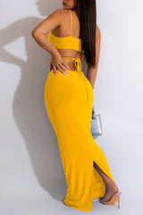 Solid Color Lace-Up Hoop Sleeveless Maxi Dress