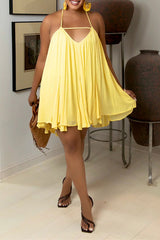 Casual Solid Color Loose Flowy Sling Halter Dress