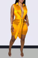 Casual Elegant Satin Sleeveless Lace-Up Dress