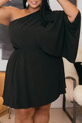 Plus Size Elegant Solid Color Loose One Sleeve Dress