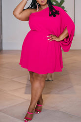 Plus Size Elegant Solid Color Loose One Sleeve Dress