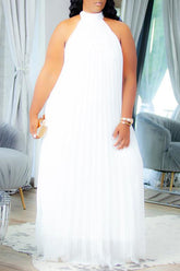 Plus Size Fashion Pleated Loose Elegant Sleeveless Long Dress
