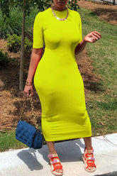 Temperament Commuter Solid Color Short Sleeve Long Dress