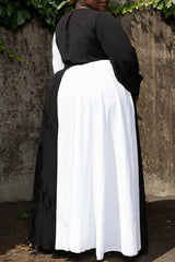 Plus Size V Neck Contrast Long Sleeve Swing Dress