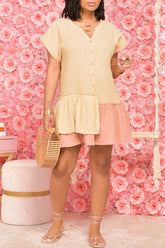 Asymmetric Ruffled Loose Short Sleeve Shirt Dress