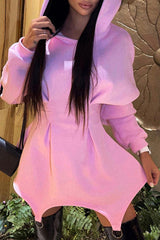 Individual Design Waist Irregular Hooded Short Dress