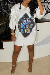 Fashion Sequin Loose Half Sleeve Tee Mini Dress
