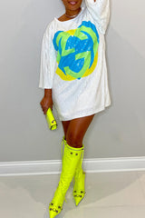 Fashion Sequin Loose Half Sleeve Tee Mini Dress