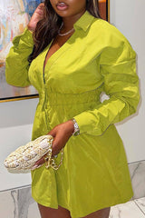 Temperament Fashion V Lapel High Waist Slim Solid Color Dress