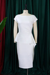 Irregular Ruffle High Waist Short Sleeve Crew Neck Midi Dress