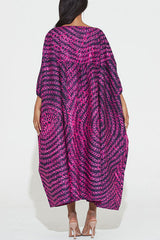 Chic Graphic Print Batwing Sleeve Slash Neck Plus Size Midi Dress