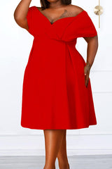 Sexy Solid Color Off Shoulder Pleated A-Line Midi Dress