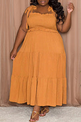 Temperament Solid Color Pleated Plus Size Sling Maxi Dress