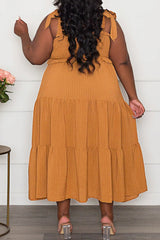 Temperament Solid Color Pleated Plus Size Sling Maxi Dress