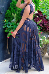 Sexy Sleeveless Deep V Neck Backless Lace-Up Cutout Maxi Dress