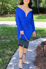 Sexy Solid Color V-neck Long Sleeve Slim Mini Dress