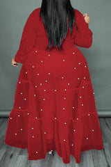 Fashion Mesh Stitching Long Sleeve Blouse High Waist Plus Size Maxi Dress