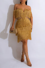 Sexy Tassels Solid Color Off Shoulder Slim Mini Dress