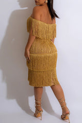 Sexy Tassels Solid Color Off Shoulder Slim Mini Dress