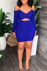 Sexy Cutout Solid Color Long Sleeve Slim Fit Sling Mini Dress