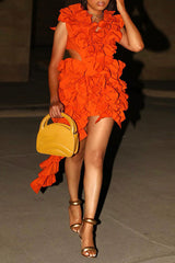 Chic Backless Sleeveless Ruffle Asymmetric Solid Color Mini Dress