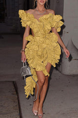 Chic Backless Sleeveless Ruffle Asymmetric Solid Color Mini Dress