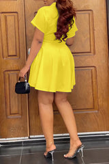 Temperament Solid Color Short Sleeve Shirt Collar A-Line Mini Dress