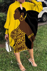 Comfortable Print Batwing Sleeve Loose Midi Dress