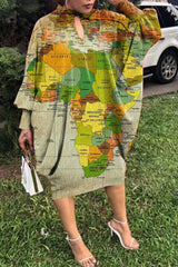 Comfortable Print Batwing Sleeve Loose Midi Dress