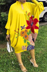 Comfortable Print Batwing Sleeve Loose Midi Dress