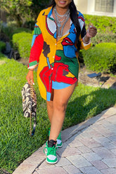 Fashion Casual Printed Long Sleeve Loose Shirt Dress