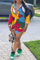 Fashion Casual Printed Long Sleeve Loose Shirt Dress