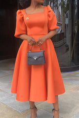 Fashion Evening Dress Puff Sleeve Dress