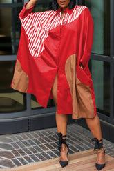 Casual Colorblock Loose Doll Sleeve Shirt Lazy Dress