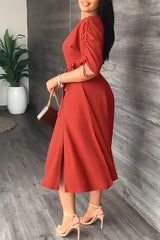 Fashion One-word Neck Waist Loose Swing Slit Casual Dress