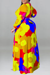 Fashion Long Sleeve Big Flower Print Dress