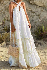 Fashion Halter Three-Dimensional Flower Mopping Cake Dress