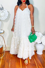 Fashion Halter Three-Dimensional Flower Mopping Cake Dress